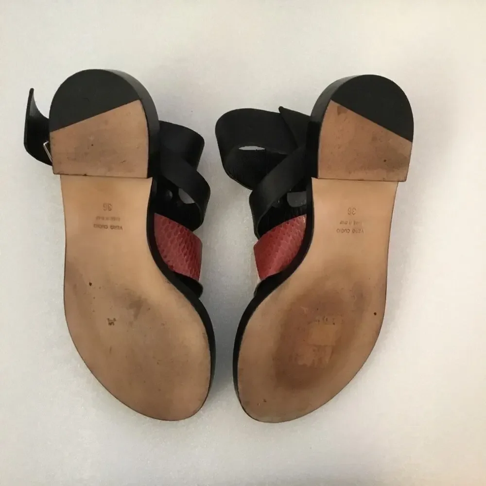 Thakoon Black Leather Sandals with Striped Accent - Picture 6 of 6